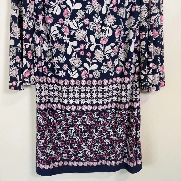 Eliza J Boat Neck Bell Sleeve Floral Navy Shift Dress - Picture 7 of 12